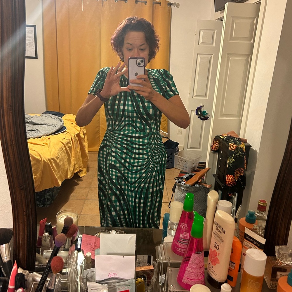 LK Bennett green gingham Kaleigh sheath dress size 10 (USA)